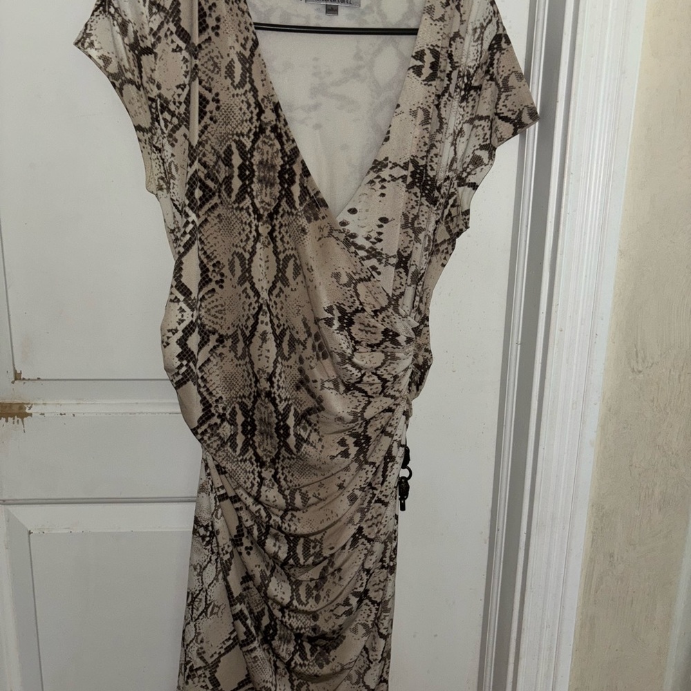 Jennifer Lopez Tan Brown Wrap Midi Dress